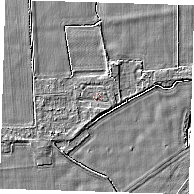 Shaded relief map of the ground around PE128EN, computed from Environment Agency LiDAR. The ground here sits at about 4 m above sea level and falls 3 m across the surrounding 800 m. Surface water reaching this point runs off ground lying to the south-south-east, 1.0 m higher.