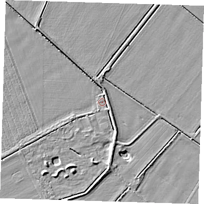 Shaded relief map of the ground around PE128EQ, computed from Environment Agency LiDAR. The ground here sits at about 3 m above sea level and falls 4 m across the surrounding 800 m. Surface water reaching this point runs off ground lying to the north-east, 2.6 m higher.