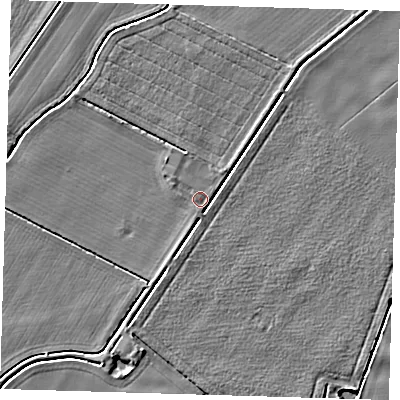 Shaded relief map of the ground around PE128ES, computed from Environment Agency LiDAR. The ground here sits at about 4 m above sea level and falls 4 m across the surrounding 800 m. Surface water reaching this point runs off ground lying to the north-west, 0.6 m higher.