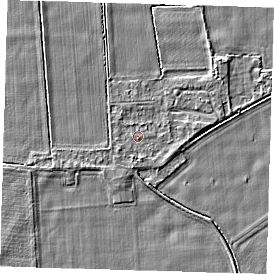 Shaded relief map of the ground around PE128ET, computed from Environment Agency LiDAR. The ground here sits at about 4 m above sea level and falls 3 m across the surrounding 800 m. Surface water reaching this point runs off ground lying to the south, 1.2 m higher.
