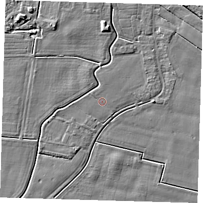 Shaded relief map of the ground around PE128FE, computed from Environment Agency LiDAR. The ground here sits at about 3 m above sea level and falls 6 m across the surrounding 800 m. The ground contributing surface water to this point lies to the north-north-east.
