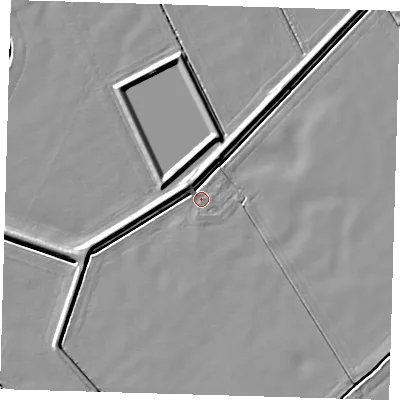 Shaded relief map of the ground around PE128HB, computed from Environment Agency LiDAR. The ground here sits at about 3 m above sea level and falls 5 m across the surrounding 800 m. Surface water reaching this point runs off ground lying to the north-west, 2.3 m higher.