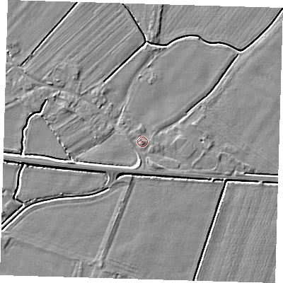 Shaded relief map of the ground around PE128JA, computed from Environment Agency LiDAR. The ground here sits at about 4 m above sea level and falls 4 m across the surrounding 800 m. Surface water reaching this point runs off ground lying to the south-south-west, 0.9 m higher.