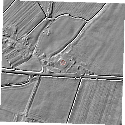 Shaded relief map of the ground around PE128JB, computed from Environment Agency LiDAR. The ground here sits at about 4 m above sea level and falls 4 m across the surrounding 800 m. The ground contributing surface water to this point lies to the north-north-east.