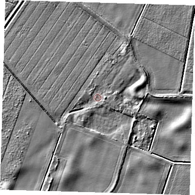 Shaded relief map of the ground around PE128JL, computed from Environment Agency LiDAR. The ground here sits at about 3 m above sea level and falls 4 m across the surrounding 800 m. Surface water reaching this point runs off ground lying to the east, 2.2 m higher.