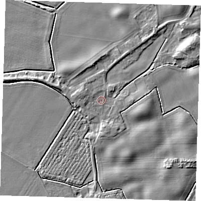 Shaded relief map of the ground around PE128JY, computed from Environment Agency LiDAR. The ground here sits at about 4 m above sea level and falls 6 m across the surrounding 800 m. Surface water reaching this point runs off ground lying to the west-north-west, 1.9 m higher.