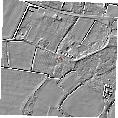 Shaded relief map of the ground around PE128LE, computed from Environment Agency LiDAR. The ground here sits at about 4 m above sea level and falls 5 m across the surrounding 800 m. Surface water reaching this point runs off ground lying to the east, 1.0 m higher.
