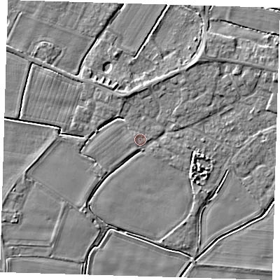 Shaded relief map of the ground around PE128LF, computed from Environment Agency LiDAR. The ground here sits at about 4 m above sea level and falls 4 m across the surrounding 800 m. Surface water reaching this point runs off ground lying to the north-west, 0.6 m higher.
