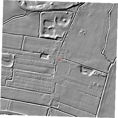 Shaded relief map of the ground around PE128LN, computed from Environment Agency LiDAR. The ground here sits at about 3 m above sea level and falls 6 m across the surrounding 800 m. Surface water reaching this point runs off ground lying to the west-south-west, 1.2 m higher.