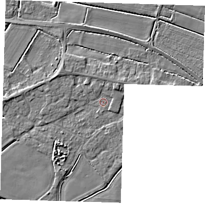 Shaded relief map of the ground around PE128LQ, computed from Environment Agency LiDAR. The ground here sits at about 3 m above sea level and falls 4 m across the surrounding 800 m. Surface water reaching this point runs off ground lying to the north-east, 2.1 m higher.