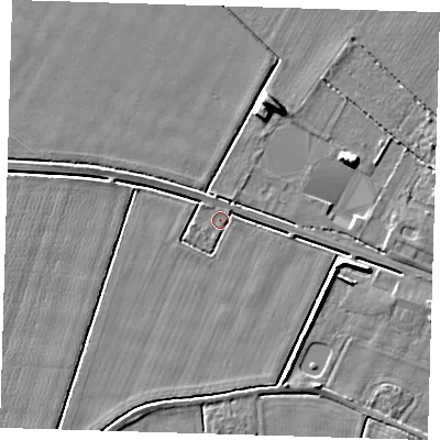 Shaded relief map of the ground around PE128LT, computed from Environment Agency LiDAR. The ground here sits at about 3 m above sea level and falls 6 m across the surrounding 800 m. Surface water reaching this point runs off ground lying to the west-north-west, 2.3 m higher.