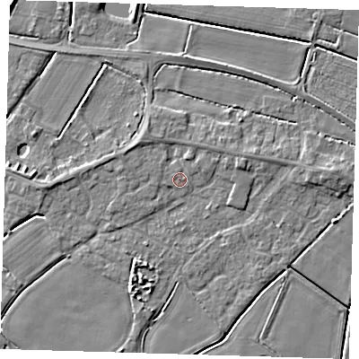 Shaded relief map of the ground around PE128LU, computed from Environment Agency LiDAR. The ground here sits at about 4 m above sea level and falls 4 m across the surrounding 800 m. Surface water reaching this point runs off ground lying to the north-west, 1.5 m higher.