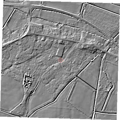 Shaded relief map of the ground around PE128NA, computed from Environment Agency LiDAR. The ground here sits at about 3 m above sea level and falls 4 m across the surrounding 800 m. Surface water reaching this point runs off ground lying to the east-north-east, 2.3 m higher.