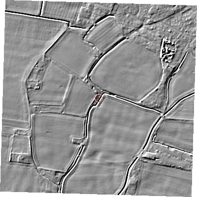 Shaded relief map of the ground around PE128NE, computed from Environment Agency LiDAR. The ground here sits at about 3 m above sea level and falls 4 m across the surrounding 800 m. Surface water reaching this point runs off ground lying to the north-east, 3.5 m higher.