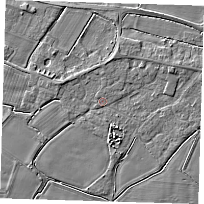 Shaded relief map of the ground around PE128NF, computed from Environment Agency LiDAR. The ground here sits at about 3 m above sea level and falls 4 m across the surrounding 800 m. Surface water reaching this point runs off ground lying to the west-north-west, 1.7 m higher.