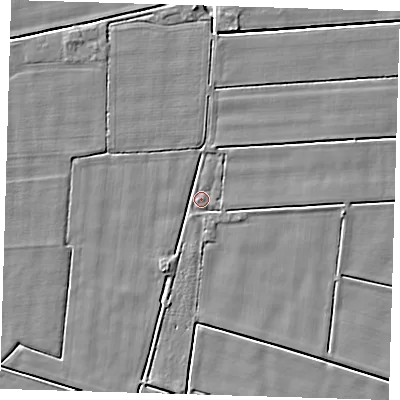 Shaded relief map of the ground around PE128NH, computed from Environment Agency LiDAR. The ground here sits at about 3 m above sea level and falls 3 m across the surrounding 800 m. Surface water reaching this point runs off ground lying to the south-south-west, 2.2 m higher.