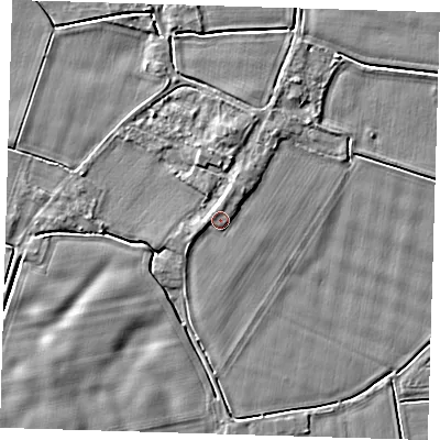 Shaded relief map of the ground around PE128NQ, computed from Environment Agency LiDAR. The ground here sits at about 4 m above sea level and falls 4 m across the surrounding 800 m. Surface water reaching this point runs off ground lying to the north, 1.3 m higher.