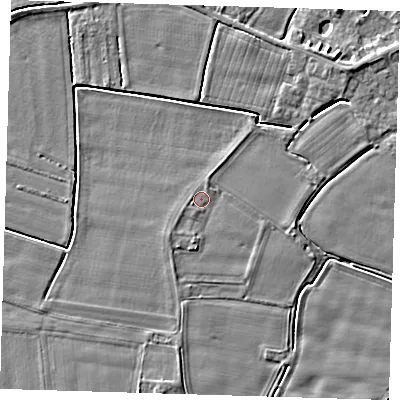 Shaded relief map of the ground around PE128NW, computed from Environment Agency LiDAR. The ground here sits at about 3 m above sea level and falls 3 m across the surrounding 800 m. Surface water reaching this point runs off ground lying to the south, 1.2 m higher.