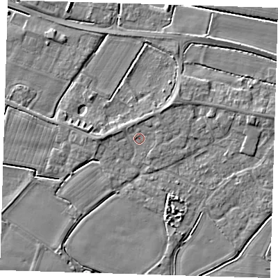 Shaded relief map of the ground around PE128NX, computed from Environment Agency LiDAR. The ground here sits at about 4 m above sea level and falls 4 m across the surrounding 800 m. Surface water reaching this point runs off ground lying to the north-west, 1.0 m higher.