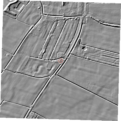 Shaded relief map of the ground around PE128PH, computed from Environment Agency LiDAR. The ground here sits at about 2 m above sea level and falls 4 m across the surrounding 800 m. Surface water reaching this point runs off ground lying to the east, 1.5 m higher.