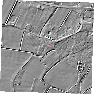 Shaded relief map of the ground around PE128PN, computed from Environment Agency LiDAR. The ground here sits at about 4 m above sea level and falls 5 m across the surrounding 800 m. Surface water reaching this point runs off ground lying to the north-east, 1.4 m higher.