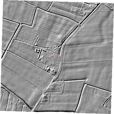 Shaded relief map of the ground around PE128PQ, computed from Environment Agency LiDAR. The ground here sits at about 3 m above sea level and falls 4 m across the surrounding 800 m. Surface water reaching this point runs off ground lying to the west-south-west, 1.1 m higher.