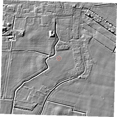 Shaded relief map of the ground around PE128PR, computed from Environment Agency LiDAR. The ground here sits at about 3 m above sea level and falls 6 m across the surrounding 800 m. Surface water reaching this point runs off ground lying to the south-west, 0.6 m higher.