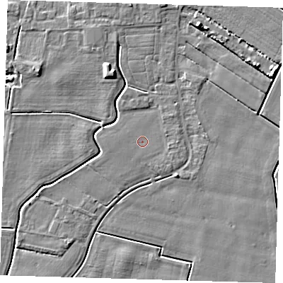 Shaded relief map of the ground around PE128PW, computed from Environment Agency LiDAR. The ground here sits at about 3 m above sea level and falls 6 m across the surrounding 800 m. Surface water reaching this point runs off ground lying to the west, 0.6 m higher.