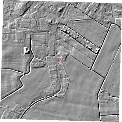 Shaded relief map of the ground around PE128QA, computed from Environment Agency LiDAR. The ground here sits at about 3 m above sea level and falls 6 m across the surrounding 800 m. Surface water reaching this point runs off ground lying to the west-north-west, 6.0 m higher.