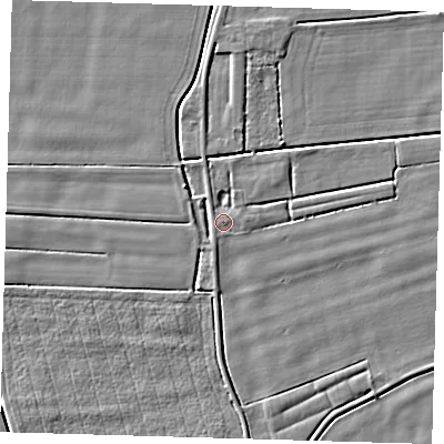 Shaded relief map of the ground around PE128QF, computed from Environment Agency LiDAR. The ground here sits at about 3 m above sea level and falls 4 m across the surrounding 800 m. Surface water reaching this point runs off ground lying to the north-west, 2.7 m higher.