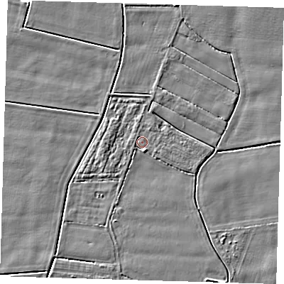 Shaded relief map of the ground around PE128QL, computed from Environment Agency LiDAR. The ground here sits at about 3 m above sea level and falls 3 m across the surrounding 800 m. Surface water reaching this point runs off ground lying to the south-south-east, 1.9 m higher.