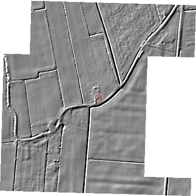Shaded relief map of the ground around PE128QQ, computed from Environment Agency LiDAR. The ground here sits at about 3 m above sea level and falls 4 m across the surrounding 800 m. Surface water reaching this point runs off ground lying to the west-south-west, 0.5 m higher.