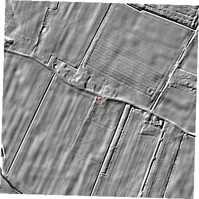 Shaded relief map of the ground around PE128QW, computed from Environment Agency LiDAR. The ground here sits at about 3 m above sea level and falls 3 m across the surrounding 800 m. Surface water reaching this point runs off ground lying to the east, 1.0 m higher.