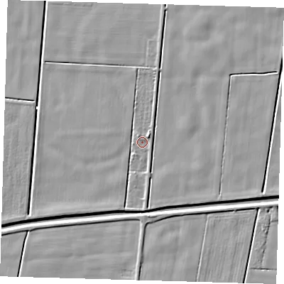 Shaded relief map of the ground around PE128RA, computed from Environment Agency LiDAR. The ground here sits at about 2 m above sea level and falls 4 m across the surrounding 800 m. Surface water reaching this point runs off ground lying to the north-east, 2.5 m higher.