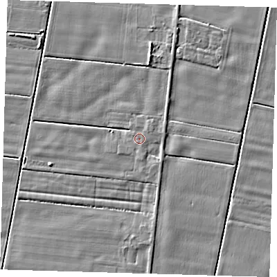 Shaded relief map of the ground around PE128RD, computed from Environment Agency LiDAR. The ground here sits at about 3 m above sea level and falls 4 m across the surrounding 800 m. Surface water reaching this point runs off ground lying to the south-east, 1.1 m higher.