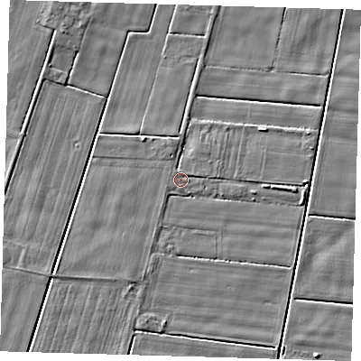 Shaded relief map of the ground around PE128RP, computed from Environment Agency LiDAR. The ground here sits at about 3 m above sea level and falls 3 m across the surrounding 800 m. Surface water reaching this point runs off ground lying to the north-west, 0.6 m higher.