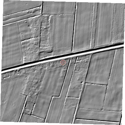 Shaded relief map of the ground around PE128RW, computed from Environment Agency LiDAR. The ground here sits at about 3 m above sea level and falls 4 m across the surrounding 800 m. Surface water reaching this point runs off ground lying to the north-east, 1.0 m higher.