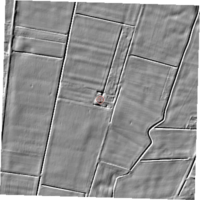 Shaded relief map of the ground around PE128SB, computed from Environment Agency LiDAR. The ground here sits at about 2 m above sea level and falls 3 m across the surrounding 800 m. Surface water reaching this point runs off ground lying to the south-west, 1.6 m higher.