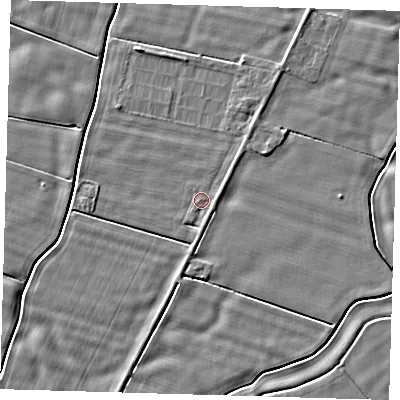 Shaded relief map of the ground around PE128SW, computed from Environment Agency LiDAR. The ground here sits at about 2 m above sea level and falls 3 m across the surrounding 800 m. Surface water reaching this point runs off ground lying to the east, 0.8 m higher.