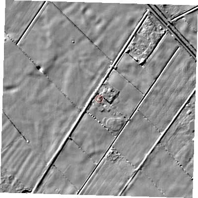 Shaded relief map of the ground around PE128SY, computed from Environment Agency LiDAR. The ground here sits at about 2 m above sea level and falls 4 m across the surrounding 800 m. Surface water reaching this point runs off ground lying to the east, 1.6 m higher.