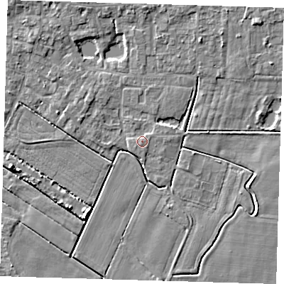 Shaded relief map of the ground around PE128TF, computed from Environment Agency LiDAR. The ground here sits at about 3 m above sea level and falls 6 m across the surrounding 800 m. Surface water reaching this point runs off ground lying to the south-east, 0.8 m higher.