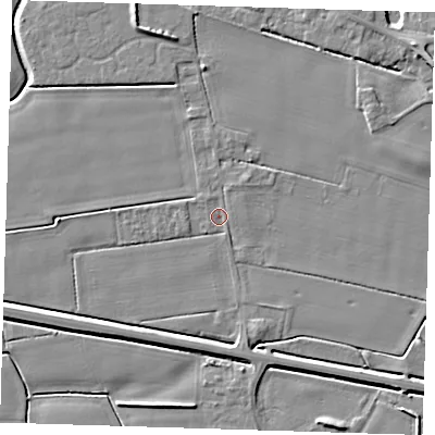 Shaded relief map of the ground around PE129AE, computed from Environment Agency LiDAR. The ground here sits at about 3 m above sea level and falls 6 m across the surrounding 800 m. Surface water reaching this point runs off ground lying to the north-north-west, 0.7 m higher.
