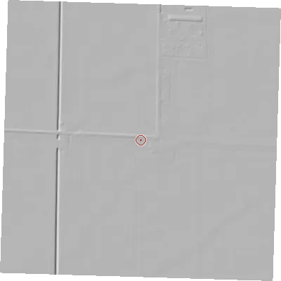 Shaded relief map of the ground around PE129AN, computed from Environment Agency LiDAR. The ground here sits at about 4 m above sea level and falls 4 m across the surrounding 800 m. Surface water reaching this point runs off ground lying to the west-north-west, 1.0 m higher.