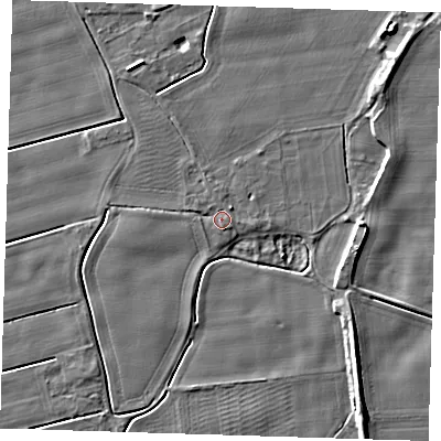 Shaded relief map of the ground around PE129AS, computed from Environment Agency LiDAR. The ground here sits at about 3 m above sea level and falls 5 m across the surrounding 800 m. Surface water reaching this point runs off ground lying to the south, 1.0 m higher.