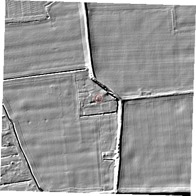 Shaded relief map of the ground around PE129AW, computed from Environment Agency LiDAR. The ground here sits at about 3 m above sea level and falls 7 m across the surrounding 800 m. Surface water reaching this point runs off ground lying to the west-south-west, 1.0 m higher.