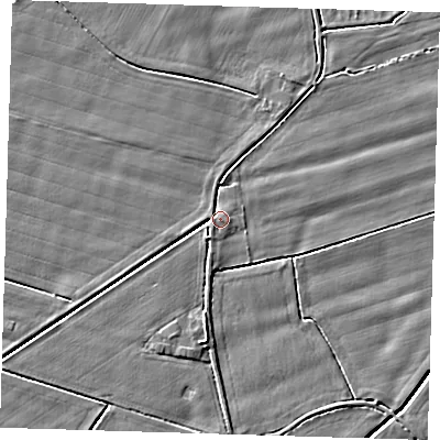 Shaded relief map of the ground around PE129BB, computed from Environment Agency LiDAR. The ground here sits at about 3 m above sea level and falls 4 m across the surrounding 800 m. Surface water reaching this point runs off ground lying to the south-west, 1.8 m higher.
