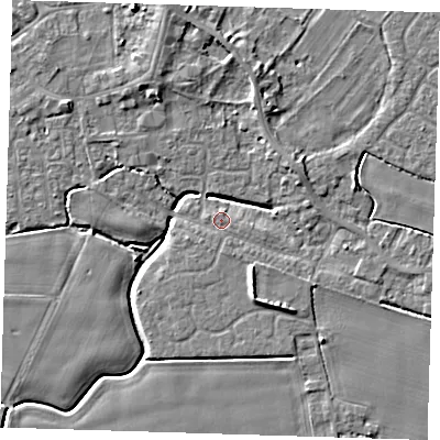 Shaded relief map of the ground around PE129BD, computed from Environment Agency LiDAR. The ground here sits at about 3 m above sea level and falls 5 m across the surrounding 800 m. Surface water reaching this point runs off ground lying to the north-east, 4.0 m higher.