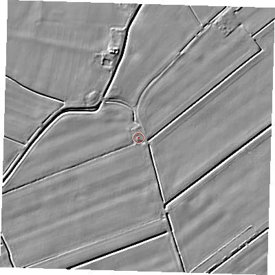 Shaded relief map of the ground around PE129BH, computed from Environment Agency LiDAR. The ground here sits at about 3 m above sea level and falls 5 m across the surrounding 800 m. Surface water reaching this point runs off ground lying to the north-north-west, 0.8 m higher.