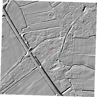 Shaded relief map of the ground around PE129BJ, computed from Environment Agency LiDAR. The ground here sits at about 3 m above sea level and falls 6 m across the surrounding 800 m. Surface water reaching this point runs off ground lying to the south, 5.5 m higher.