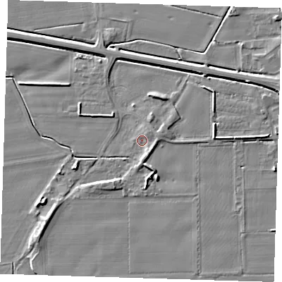 Shaded relief map of the ground around PE129BL, computed from Environment Agency LiDAR. The ground here sits at about 3 m above sea level and falls 5 m across the surrounding 800 m. Surface water reaching this point runs off ground lying to the south-south-east, 2.0 m higher.